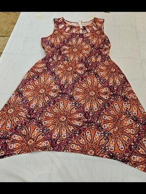 NWT NY Collection Sleeveless Orange & Pink Mosaic Print Casual Dress XL
